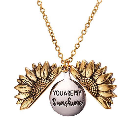 Engraved Necklace Inspirational Sunflower Locket Necklace 