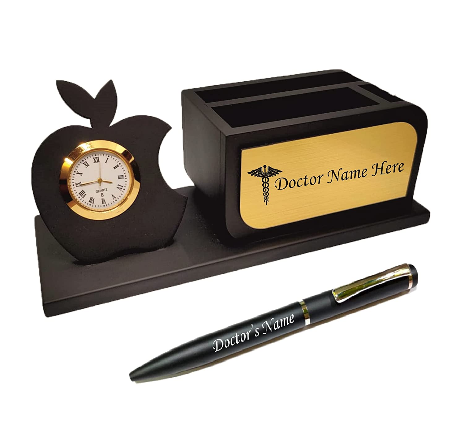 Wooden Pen, Card Holder & Mobile Stand with Watch and Metal Pen with Customized Name 